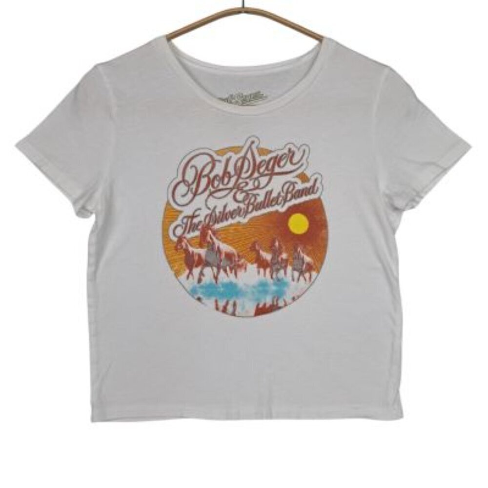The Silver Bullet Band Bob Seger Y2K Cropped T-Shirt White - Picture 2 of 4